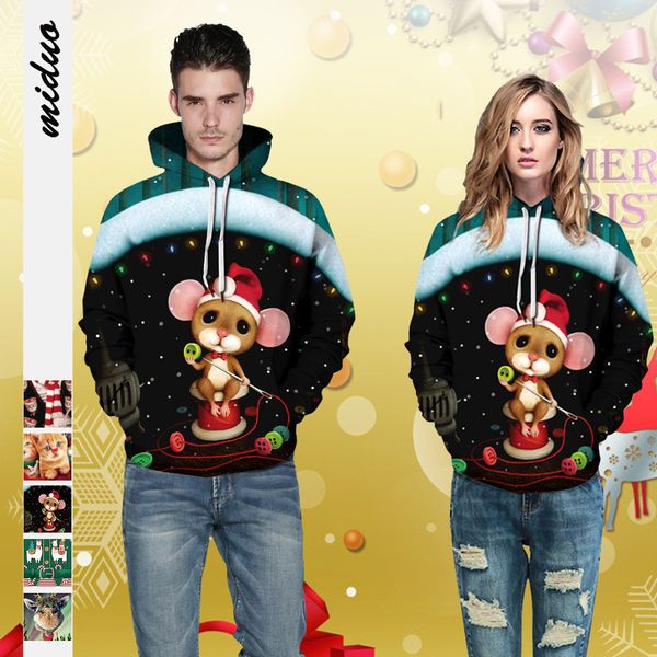 

tide brand luxury designer men christmas digital printing lovers long-sleeved hooded sweater fashion europe and america large size baseb, Black