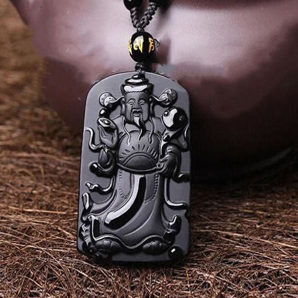 

jadery 100% pure natural black obsidian buddha pendant necklace bodhisattva amulet / talisman made of gemstone jade necklace men, Silver