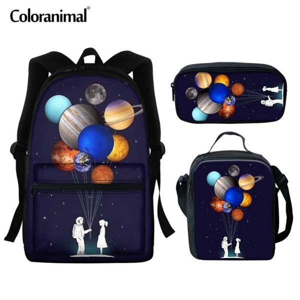 

coloranimal 2020 galaxy print girls boys school backpacks lapbag children 3pc school bags set kids bookbag student backpack