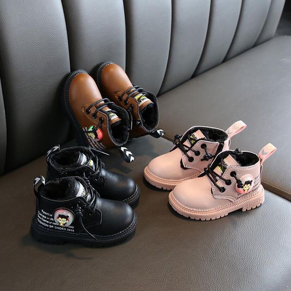 

girls boots autumn/winter children shoes leather boy martin boots waterproof non-slip fashion warm plush kids eu 21-30, Black;grey