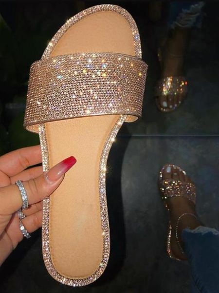 

glitter sandals women summer bling slippers ladies crystal slides flat gladiator sandals beach shoes female sandalia feminina, Black