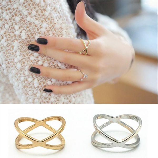 

2019 new arrivals fashion women's ring gold color and silver plated x cross stereo surround hollow ring for women jewelry, Golden;silver