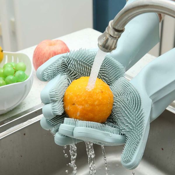 

multifunctional magic silicone scrubber rubber cleaning gloves dusting dish washing pet care grooming hair car insulated kitchen helper