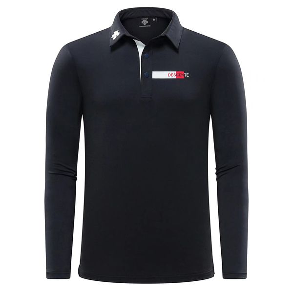 

new swirling men golf clothing golf polo long sleeve shirt descente comfortable breathable t-shirt 3 color s-xxl, Black;blue