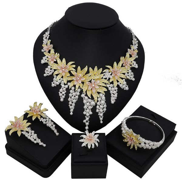 

tsround luxury grape pendant jewelry sets for women party wedding bridal jewelry african colorful flower necklace set, Silver