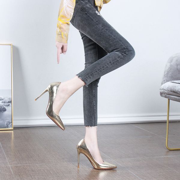 

dress shoes sharp woman fine with silver single shoe 2021 shallow mouth high-heeled daily full, Black