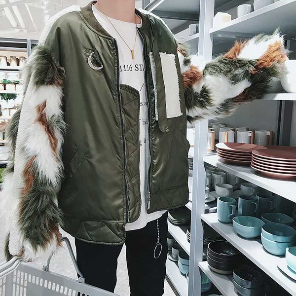 

искусственная 2020 мужская зима сгущает сращивание куртка поддельные пальто с длинными рукавами держать тепло мода куртка мужчины, Black