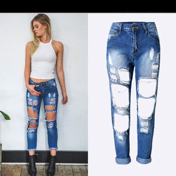 

new fashion jeans woman ripped jeans for women femme hole denim jean pants scratched pantalones mujer sobretudo feminino, Blue