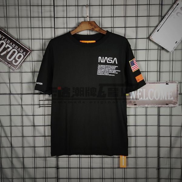 

popular brand hp nasa joint american flag embroidered astronaut short-sleeved t-shirt loose large size men and women lovers, White;black
