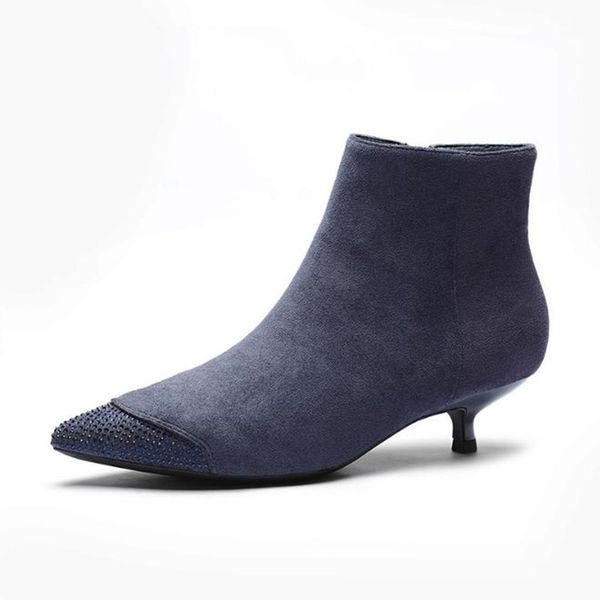 

fashion low heel booties autumn and winter plus velvet warm ankle boots simple zipper stiletto heel women's boots boty obuv, Black