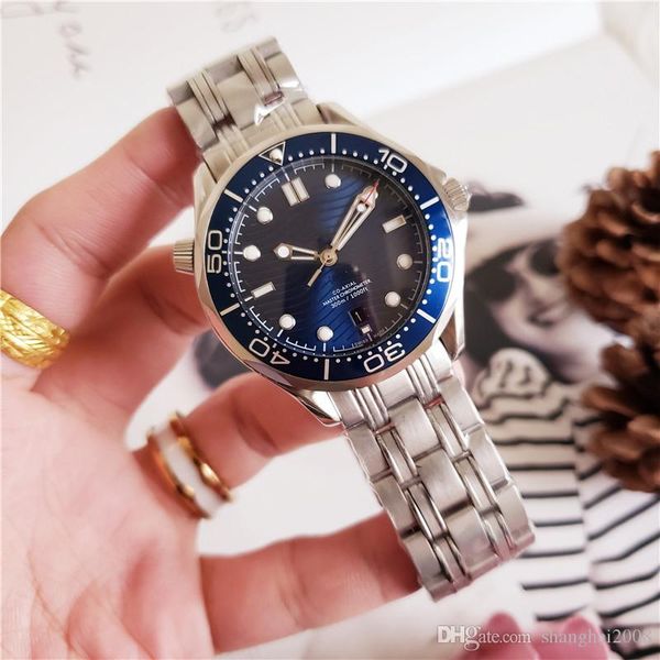 

2019 watch automatic movment stainless steels band black blue dial sport men watches, Slivery;brown