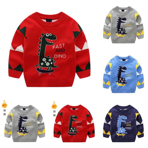 

jccdv plush thickened pullover children's clothing knitted children's clothing sweater warm dinosaur round collar pullover double, Blue