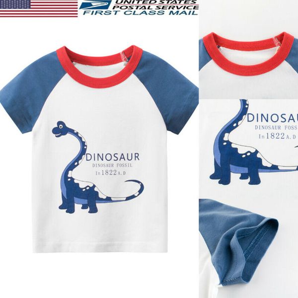 

сша дети мальчики летние футболки мультфильм letterdinosaur pattern топ с коротким рукавом 1-9 т, Blue