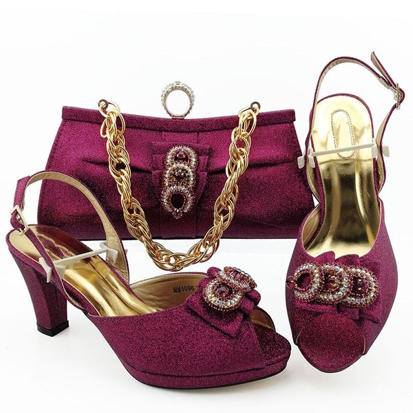 

beautiful magenta women dress shoes match handbag with rhinestone style african pumps and bag set for party mm1096,heel 8.5cm, Black