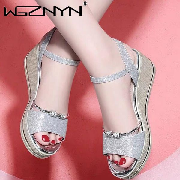 

women crystal high wedge sandals women sandals casual thick bottom platform gladiator wedge shoe zapatos de mujer, Black