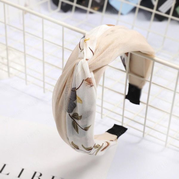 

korean new bezel hairbands wide-band headband hair accessories chiffon printing for women fashion head hoop headwear, Slivery;white