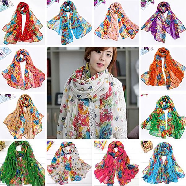 Fashion Women Flower Floral Print Soft Long Wrap Scarf Stole