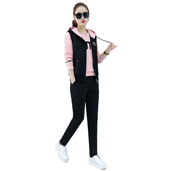 

работа одежду для женщин 3 шт спортивные костюмы 19-261 с длинным рукавом экипаж шеи пуловер без рукавов толстовка жилет с застежкой-молнией