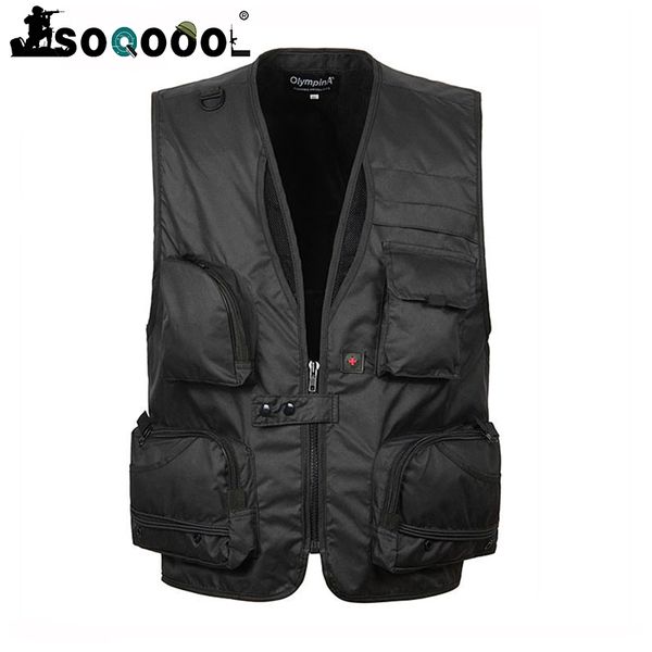 

men's vests soqoool summer men breathable mesh vest with many pockets tactical detachable pography waistcoat male casual shooting, Black;white