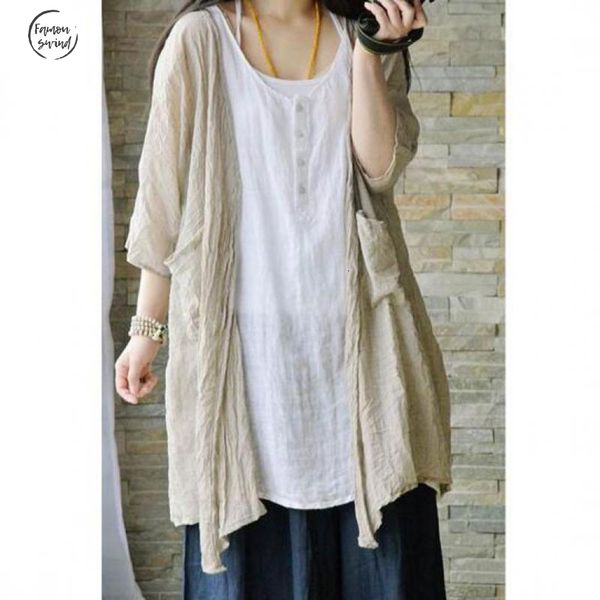 

весна лето блуза art простой сыпучие солнцезащитный рубашка хлопок белье batwing рукава мори девочка плюс размер женщины топы кимоно top, White