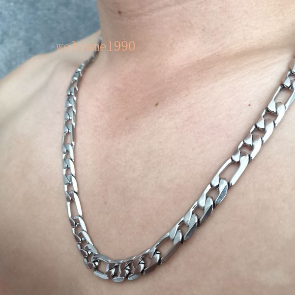 

2019 xmas gifts for boys mens stainless steel silver nk chain figaro link necklace 9mm 24'' huge jewelry