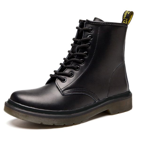 

genuine leather boots women plus size 45 winter boots fur ankle botas mujer punk flat platform autumn leather shoes woman, Black