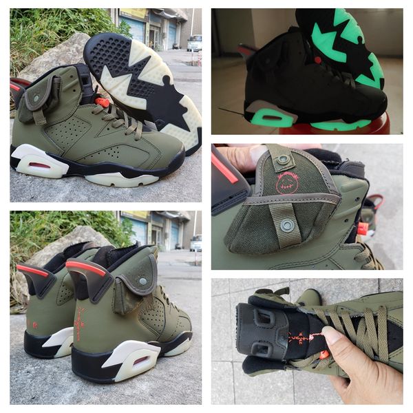 

2020 new arrived travis scotts 6 og cactus jack glow in dark 3m reflective army green men designer basketball shoes 6s sports sneakers 7-13