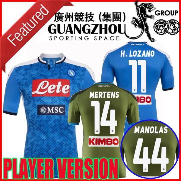 

player version h.lozano 19 20 napoli soccer jerseys naples mertens insigne 2019 away home koulibaly manolas maglie da calcio football shirts, Black;yellow