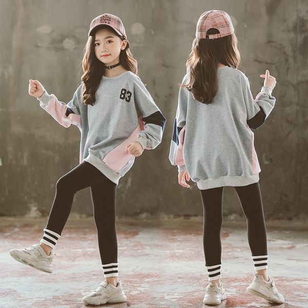 

kids tracksuit cotton fall outfits two piece clothing set sweatshirt+white/grey leggings 2020 girl boutique outfits baby clothes t200707