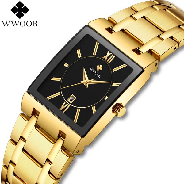 

wwoor mens watches brand luxury gold square analog quartz watch men wristwatch waterproof golden male wrist watch man clock, Slivery;brown
