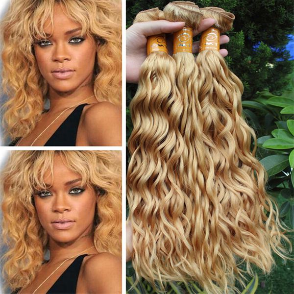 Wet And Wavy Honey Blonde Human Hair 3 Bundles 27 Strawberry