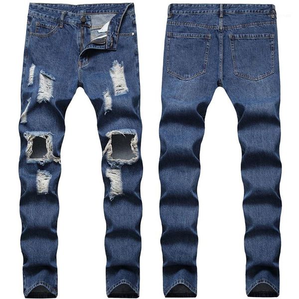 

jeans straight slim mens denim pants casual long mid waist light blue boy teenager jeans holes designer men
