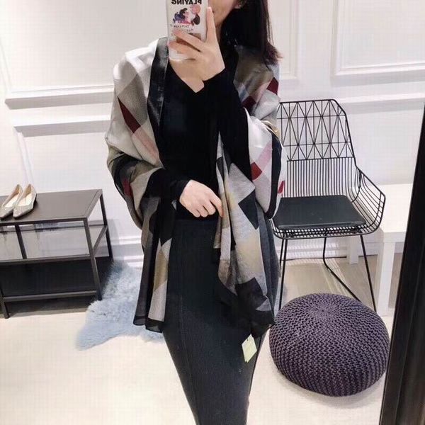 

2019 new winter luxury black grey brown block scarf long men and women's large scarfs with box and dastbag, Blue;gray