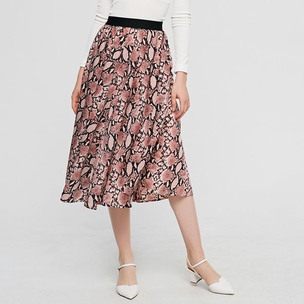

fashion women's snake-skin print tattoo half-length midi a-line skirt, Black