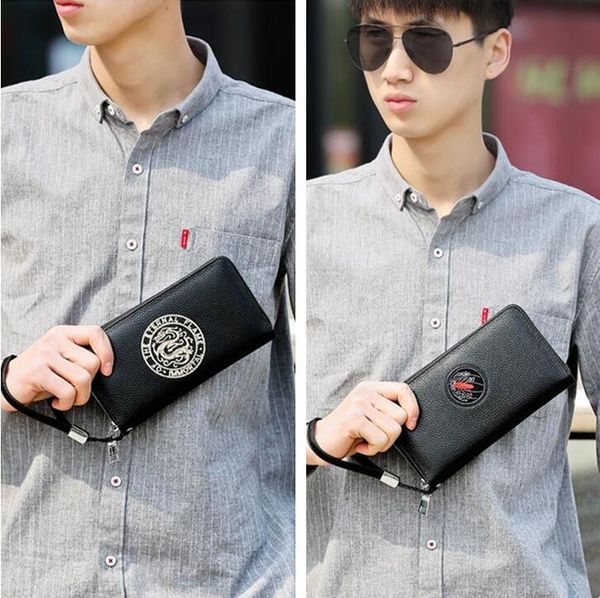 

factory wholesale men handbag new leather men business clutch beautifully embroidered long wallets outdoor leather casual men wallets, Red;black