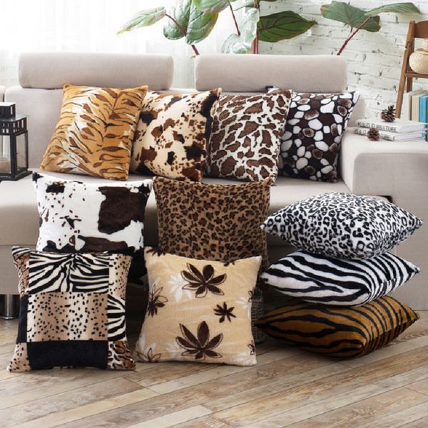 

home decor animal skin pattern tiger cat cow leopard soft fleece sofa car faux fur cushion cover throw pillow case
