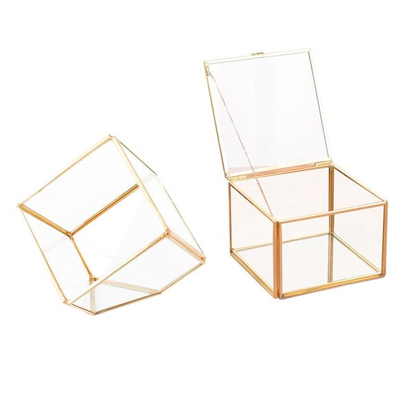 

1pcs geometric micro- landscape plant transparent glass house flower room & 1pcs square opening glass geometry garden jewelry bo