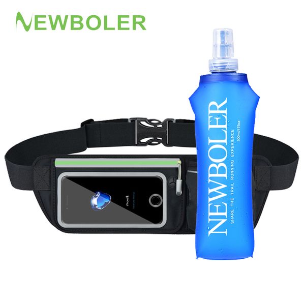 

running waist bag soft flask fingerprint unlock phone holder touch screen bags men women sport money pack trail running belt