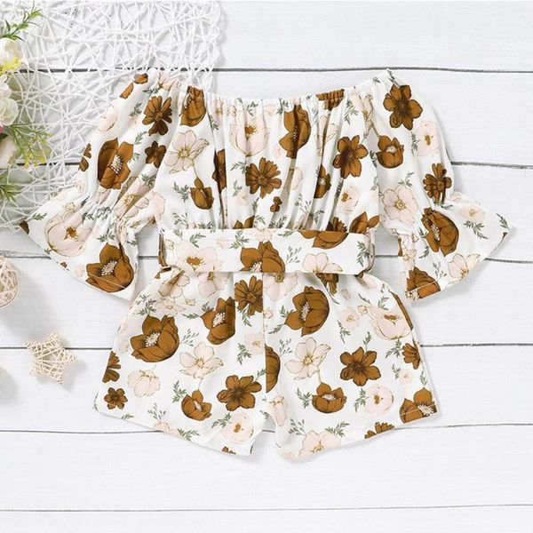 

2020 summer european style fashion new girls jumpsuit printed half-sleeved waist waist children sweet jumpsuit for girls, Red;yellow