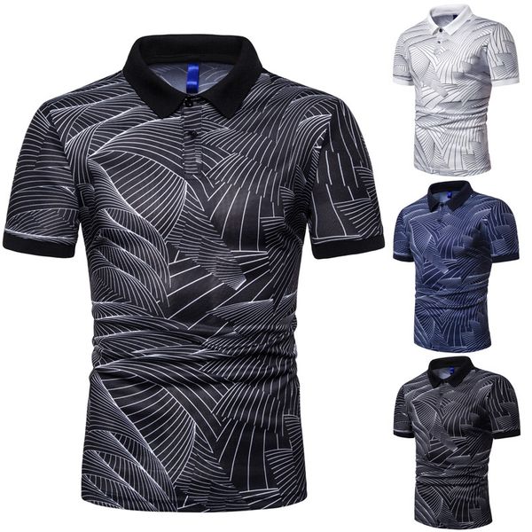 

mens summer fashion polos 2019 mens trend wave pattern print polo mens slim lapel shirts men brand tee size s-3xl, White;black