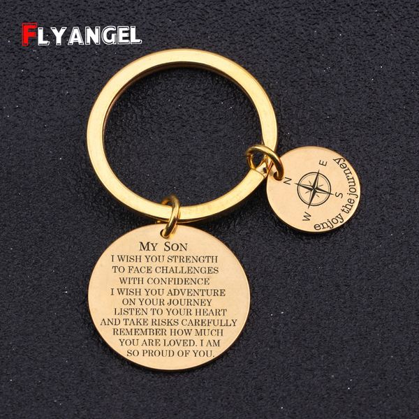 

compass logo keychain to my son keyring parents's gift to son chic key holder lettereing enjoy the journey encouraging key tag, Silver