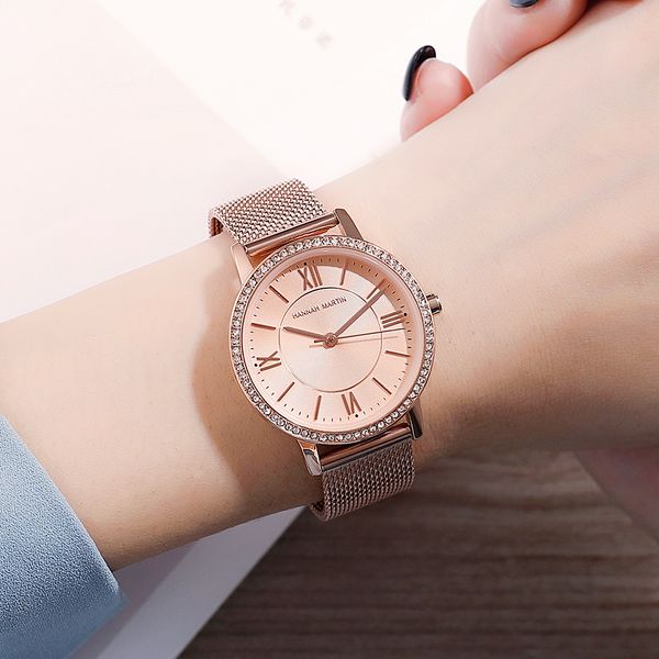 

luxury rhinestone women's watches rose gold roman style ladies watch stainless steel waterproof fashion quartz wristwatch clock, Slivery;brown