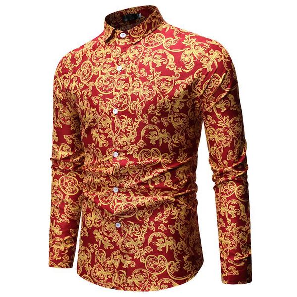 

new arrival aulic men dress shirt long sleeve floral print man shirts noble chemise homme manche longue elegant camisas, White;black