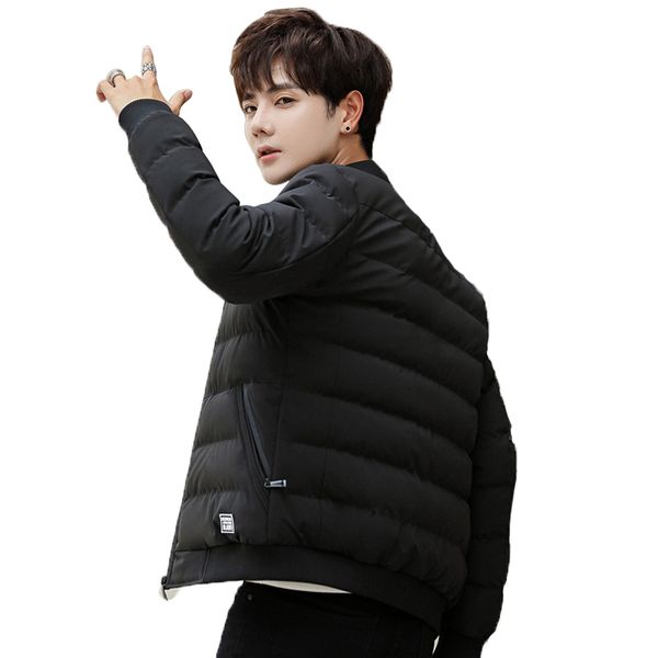 

cotton-padded clothes coat solid color baseball collar casual short snow jacket warm parkas men outwear homme plus size m-4xl, Black