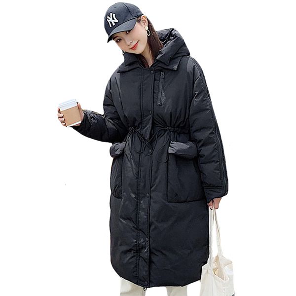 

женщины длинное пуховое пальто зимнее теплое пальто с длинным рукавом новая белая утка вниз парка стенд воротник верхняя одежда карман на мо, Black