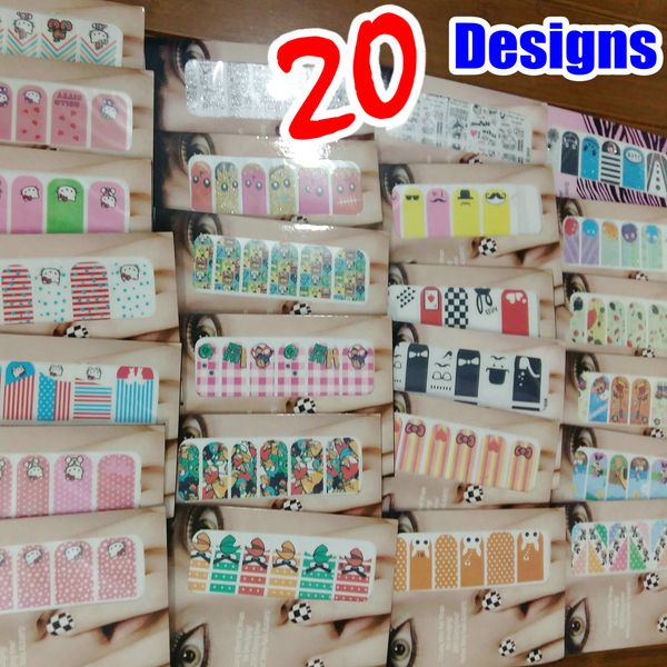 

20 designs cartoon anime cute cat nail wrap wraps decal nail polish strip strips sticker patch foils tips decals diy new * high quality, Black