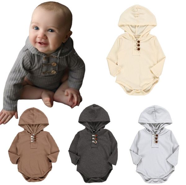 

Новорожденные с капюшоном Комбинезоны мягкие нашивки хлопка Onesies сплошного цвета темы с длинным рукавом с капюшоном треугольник ползунки для новорожденных Одежда M874