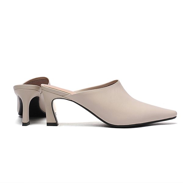 

curvaness slippers women pointed toe slides women mules small heel slippers ladies dress shoes fashion high mules female summer t05, Black