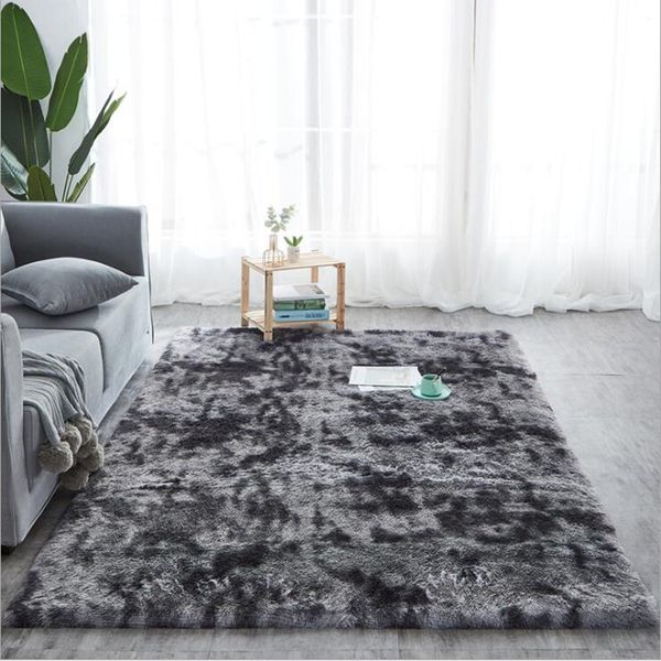 

2020 grey carpet tie dyeing plush soft carpets for living room bedroom anti-slip floor mats bedroom water absorption carpet rugs