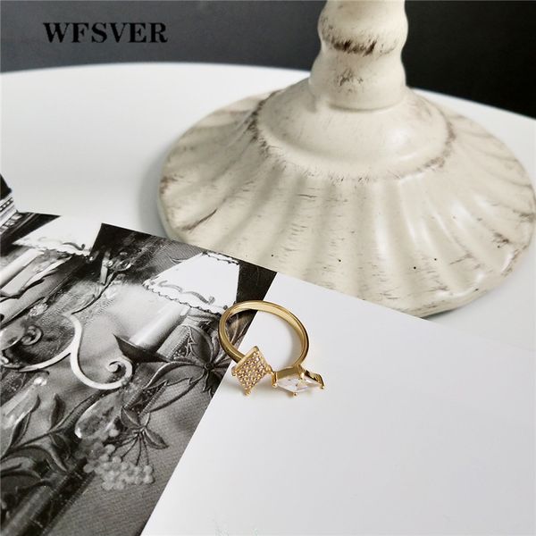 

wfsver 925 sterling silver ring for women korea style gold color with white crystal ring opening adjustable jewelry gift, Golden;silver